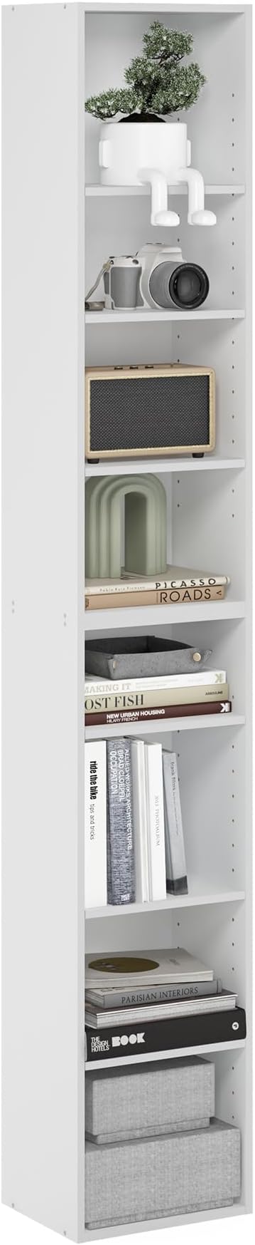 Furinno PASIR Book Shelf, 8-Tier Bookshelf, Bookcase with Open Shelf, 9.3 x 11.8 x 70.9, for Living Room, Bedroom, Home Offic