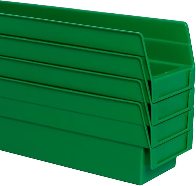 Akro-Mils 30120 Plastic Shelf Bins, Heavy Duty Storage Bins for Garage, Closet, and Drawer Organization, 12" x 4" x 4", Green