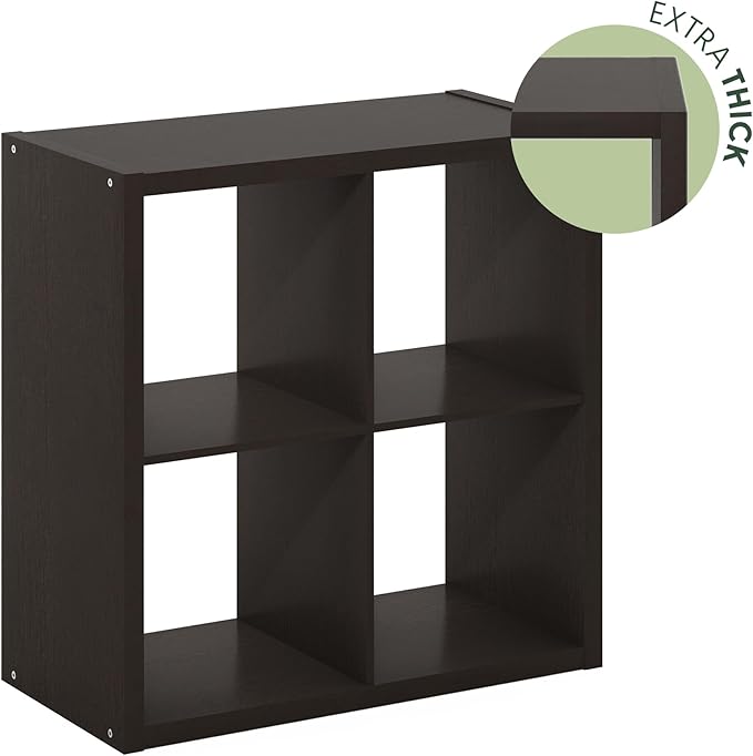 Furinno CUBICLE Book Shelf, 4-Cube Bookshelf, Extra Thick Frame Reversible Bookcase with Open Back, 14.6" x 30" x 30", for Li