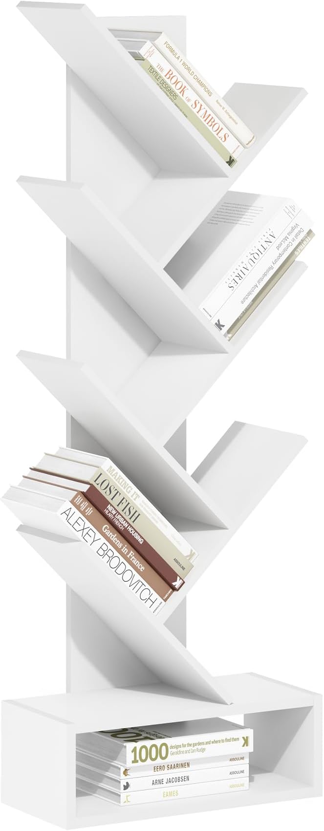 Furinno Tree Book Shelf, 7-Tier Bookshelf, Tree Bookcase with Bottom Shelf, 8.4 x 16.9 x 46.2, for Living Room, Bedroom, Home