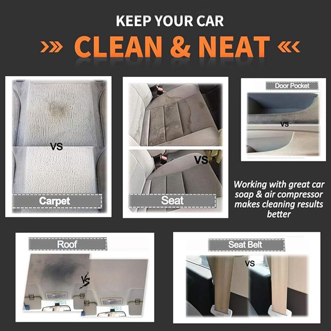 Car Detailing Kit Car Interior Cleaner Turbo Car Cleaning Gun Pro & at Home Interior Car Cleaning Supplies Kit for Upholstery