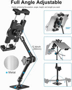 woleyi Drill Base Tablet Mount for Truck - [Metal Long Arm] Heavy Duty Truck Tablet Holder Dashboard Car Mount for Commercial Vehicles, Semi Trucks, for 4.7-13" iPad Pro, Air, Mini, Galaxy Tab, Z Fold