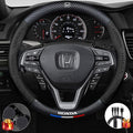 Customized Steering Wheel Cover Compatible with Honda, Nappa Leather & Carbon Fiber Design Car Steering Wheel Cover, with Coasters and 3-in-1 USB Fast Charging Cable (Black)