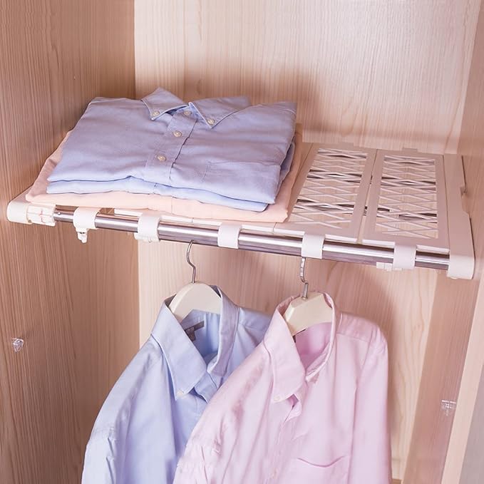 Hershii Tension Shelf Expandable Closet Organizer Adjustable Rod Heavy Duty Hanging Rail Rustproof DIY Storage Rack 4-Bar Ext