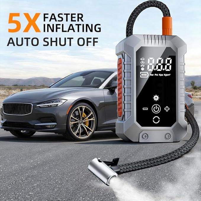 Cordless Tire Inflator Portable Air Compressor - 3600mAh Rechargeable Car Tire Pump with Digital Pressure Gauge, LED Light, Auto Shut Off, Dual Power Source for Car, Motorcycle, Bicycle, Balls