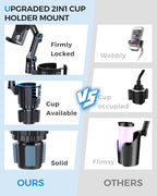 Profortop 2-in-1 Cup Holder Tablet Mount Expander, 2-Section Foldable 15" Height Adjustable Arm & 360° Rotation, Universal Fit for iPad, iPhone, All Smartphones and Most Bottles for Car SUV Truck