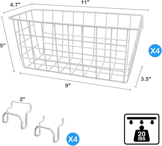 G.CORE 4 Pack Pegboard Baskets, Metal Shelves Hooks to 1/8" 1/4" Peg Boards, Peg Board Baskets Bins Set - Organize Tools Work