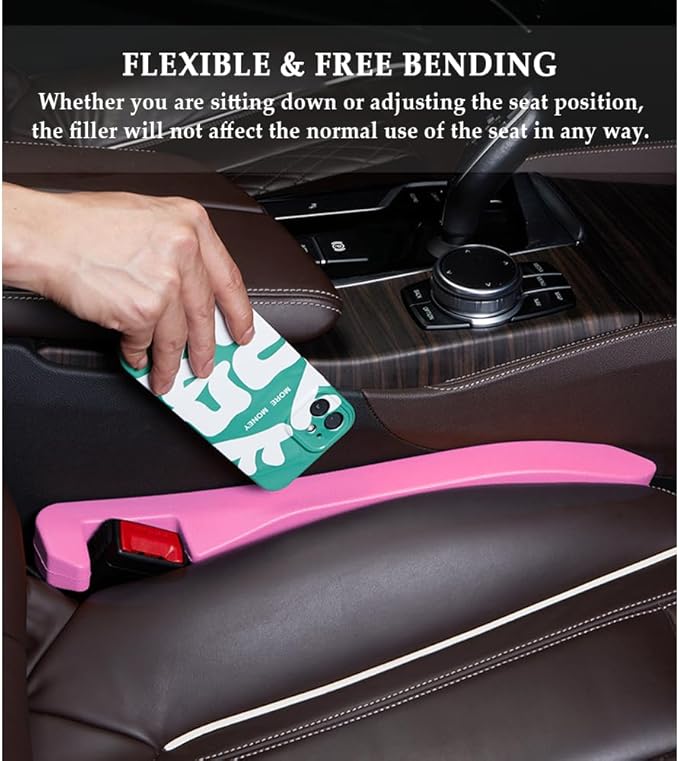 2PCS Car Seat Gap Filler,Super Flexible Car Side Seat Gap Filler Car interior Accessories,Universal CCar Organizer Between Seats for Tightly Filling Seat Gaps (Pink)……