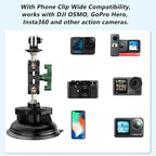REYGEAK Aluminum Alloy Car Suction Cup Camera Mount,with Phone Holder with 1/4 Thread,Windshield Vehicle Attach for GoPro Hero13/12/11/10/9 Black DJI Pocket 3/Action 5/4,Insta360 X4/X3 Accessories
