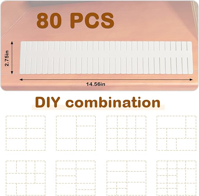 Vesici 80 Pcs Drawer Dividers Adjustable Plastic Organizer DIY Separators Storage Dividers for Socks, Underwear, Makeup, Tidy