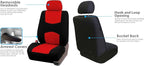 FH Group Car Seat Covers Flat Cloth Automotive Red Full Set, Rear Solid Bench Universal Fit Combo Steering Wheel Cover & Seat Belt Pads Car Seat Protector for Cars Trucks SUV Interior Accessories