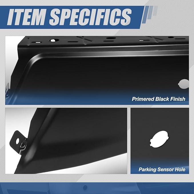 Auto Dynasty Rear Bumper End Caps Cover Compatible with 2015-2020 Ford F-150, Passenger Right Side, with Parking Sensor Holes, Primered/Painted Black