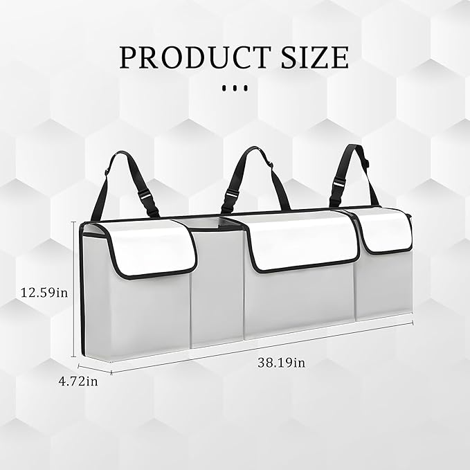 Car Trunk Organizer, Waterproof Collapsible Cargo Bag with 4 Pockets,Backseat Hanging Large Storage with Adjustable Straps, St