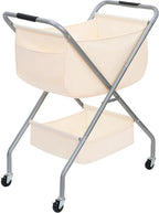 STORAGE MANIAC Collapsible Laundry Cart with Wheels 31.5"H Rolling Laundry Hamper Clothes Basket with Wheels, Canvas Liner St