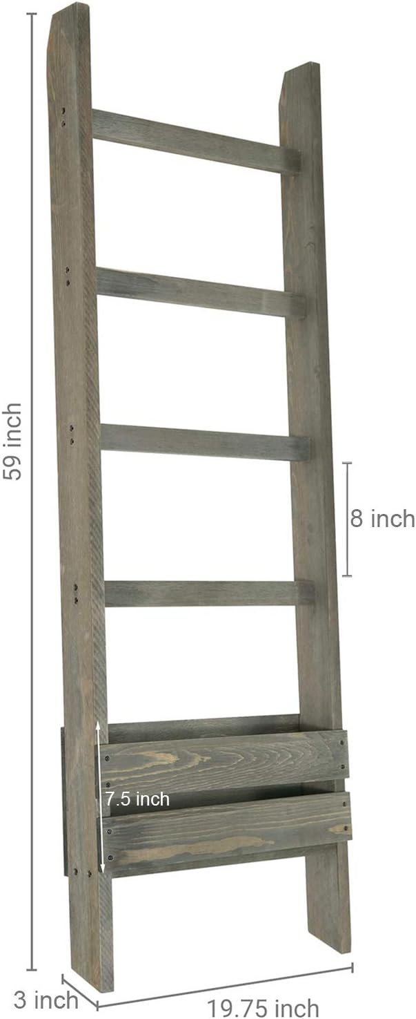 MyGift Blanket Ladder with Storage Shelf, Wooden Blanket Holder Rack, Decorative Ladder Shelf, Drying and Display Rack for Ba