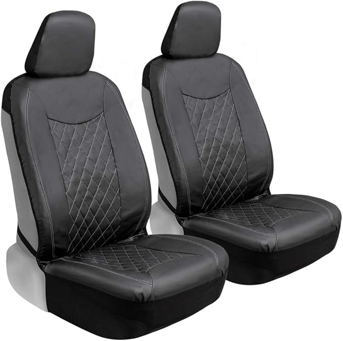 Motor Trend Black Stitched Faux Leather Car Seat Covers – Premium Automotive Bucket Front Seat Covers, Made for Vehicles with