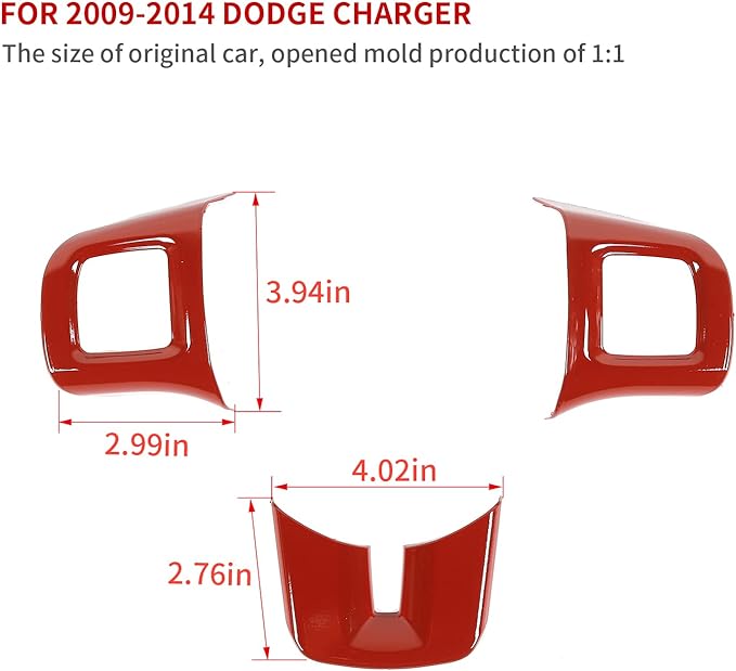 Linskip Steering Wheel Trim Compatible with Dodge Challenger/Charger/Durango/Dart 2009-2014 & Journey 2013-2022, Steering Wheel Cover for Challenger Interior Accessories 3Pcs(Red)