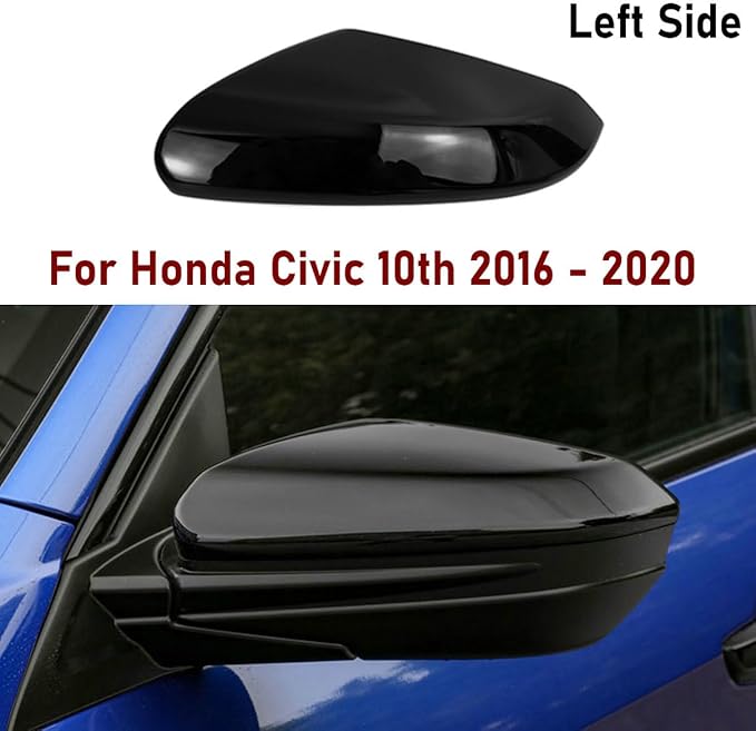 Black Left Mirror Cap Cover For Honda Civic 2016 2017 2018 2019 2020 2021 Rearview Mirror Cap Replacement (Black Left Side)