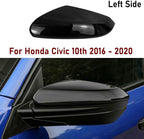 Black Left Mirror Cap Cover For Honda Civic 2016 2017 2018 2019 2020 2021 Rearview Mirror Cap Replacement (Black Left Side)