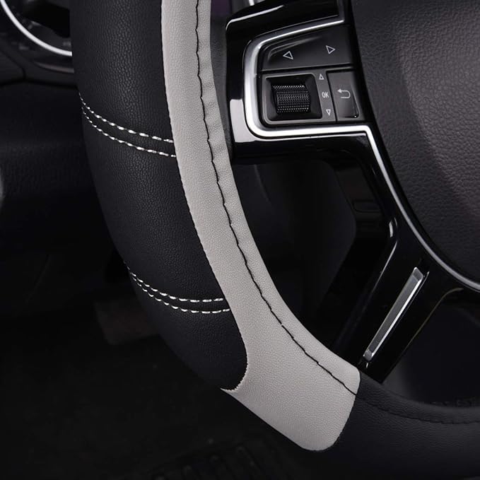 CAR PASS Line Rider Microfiber Leather Sporty Steering Wheel Cover Universal Fits for 95% Truck,SUV,Cars,14.5-15inch Anti-Sli