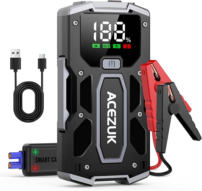 Car Jump Starter12V 8-in-1 Jump Starter Battery Pack 6000A Up to 7.0L Gas & 5.5L Diesel Engines Quick Charge 3.0 Power Bank