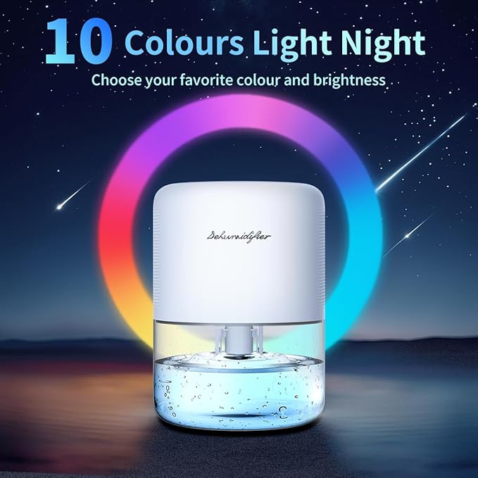 Dehumidifier for Home Small Quiet Dehumidifiers for 44OZ Water Tank Auto Defrost and Shutoff 10 Colors Light 4 Timer Options