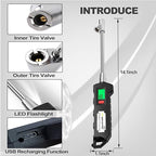 ATsafepro Chrome Plated Steel Dual Head Tire Inflator - 150 PSI, Backlight LCD & Flashlight, Rechargeable for Semi, Truck, RV & Cars