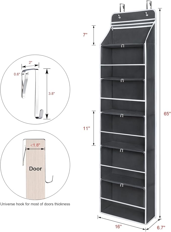 Univivi Hanging Yarn Storage Organizer with 6 Zipper Closure Compartments, Large Capacity Knitting Organizer Storage, Over Th