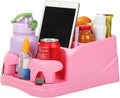 Big Plastic Console for Cars, Trucks, Minivans, SUVs with 2 Adjustable Drink Cup Holders pad Book Holder, Back Bench and Front Seat or Floor Middle Console Universal Vehicle Organizer Pink
