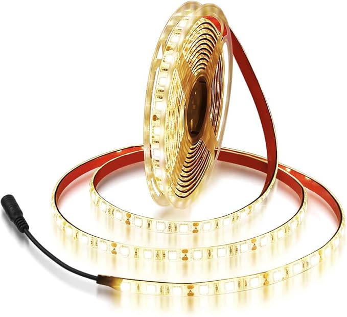 ALITOVE 16.4ft Warm White 3500K 5050 SMD LED Flexible Strip Ribbon Light 5M 300 LEDs Waterproof IP65 DC 12V for Home Garden Commercial Area and Festival Lighting