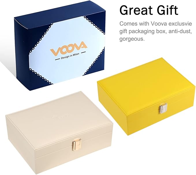 Voova Jewelry Box Organizer for Women Girls, 2 Layer Large Men Jewelry Storage Case, PU Leather Display Jewellery Holder with