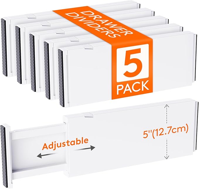 Lifewit 5 Pack Drawer Dividers Bamboo 4" High, 13.5-22" Adjustable Clothes Organizer