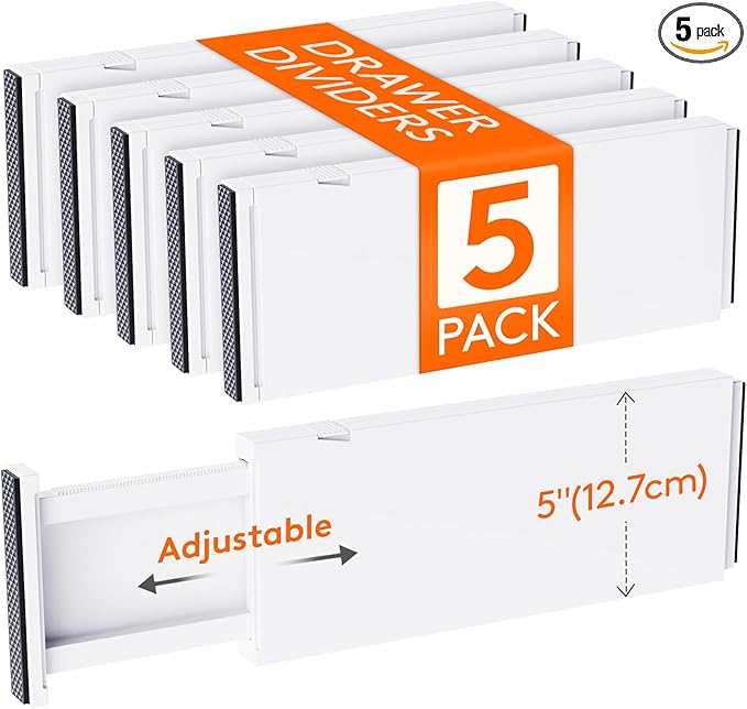 Lifewit 5 Pack Drawer Dividers 5" High, 13.5-22" Adjustable Clothes Organizers, Expandable Dresser Separators in Bedroom/Bath
