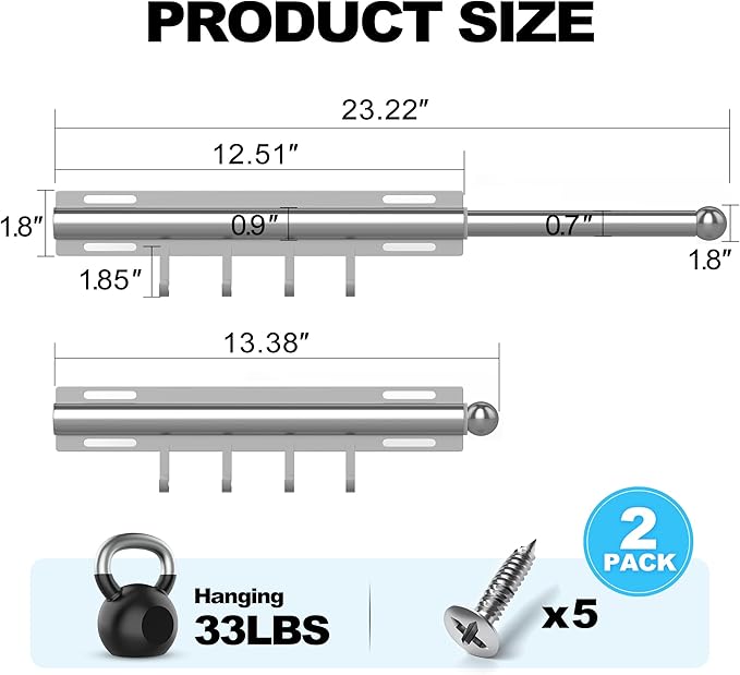2 Pack Valet Rod for Closet Retractable with 4 Hooks, 13.4"-23.2" Pull Out Clothes Rail, Heavy Duty Alloy Steel Side Mount Wa