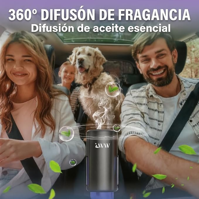 LWW Smart Car Air Freshener - 3 Levels Strength with Ventilation Clip, Rechargeable Car Fragrance Atomizer - with 8 10ml Bott