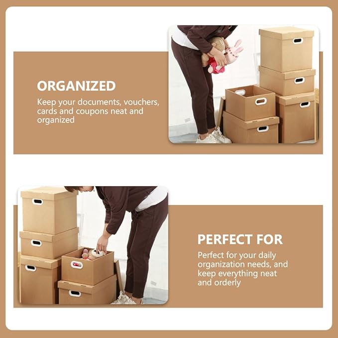 NOLITOY Document File Storage Box with Lid 30l, Kraft Paper Office Document Organizer, Portable File Case for Home and Office