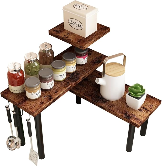 Homode Kitchen Countertop Organizer - 3 Tier Corner Shelf, Bathroom Counter Organizer, Spice Rack, Coffee Bar, Over Sink, Rus
