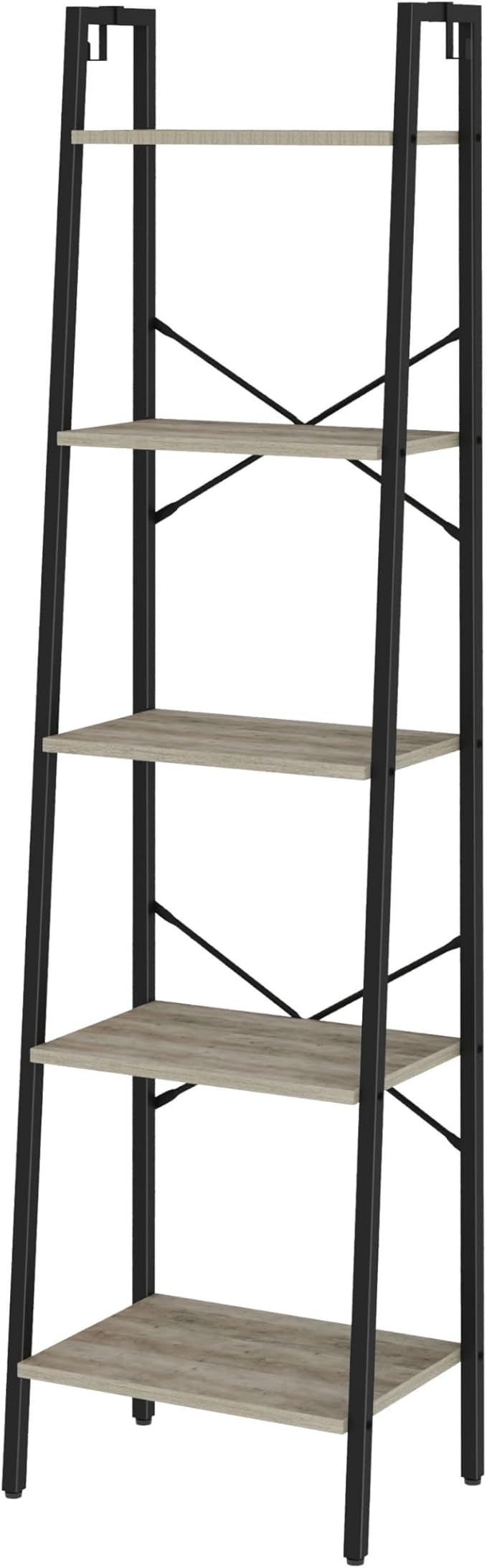 Hzuaneri Ladder Shelf, Bookshelf Bookcase, Freestanding Corner Storage Shelve with 2 Hooks for Home Office, Living Room, Kitc