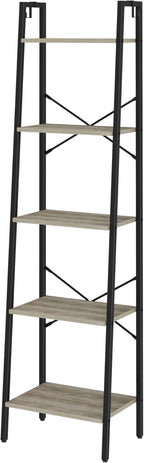 Hzuaneri Ladder Shelf, Bookshelf Bookcase, Freestanding Corner Storage Shelve with 2 Hooks for Home Office, Living Room, Kitc