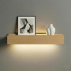 24" Natural Wood LED Floating Shelf, Heavy Duty Solid Pine Decorative Wall Mounted Shelf with Soft Ambient Lights, Minimalist