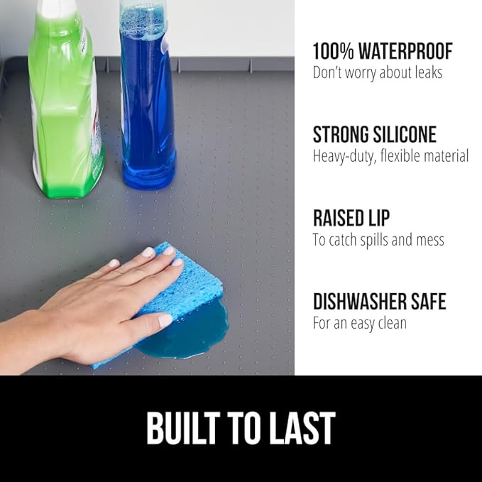 GORILLA GRIP Waterproof Silicone Under Sink Mat with Raised Lip for Kitchen and Bathroom, Cabinet Shelf Liner Stay in Place M