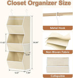 Hanging Closet Organizer 3 Shelf Collapsible Fabric Closet Organizers and Storage Hanging with Mesh Pocket for Clothes, Hangi