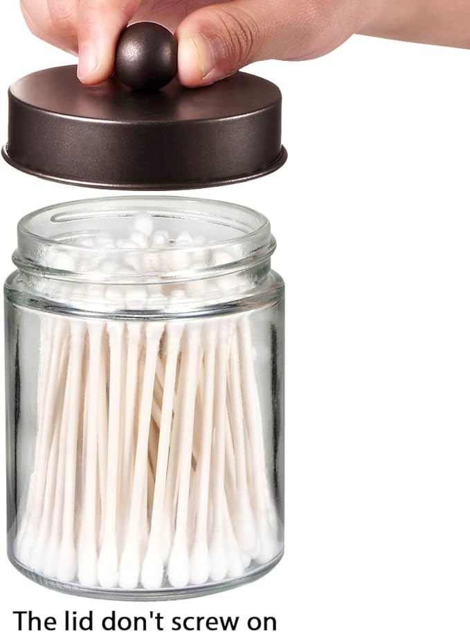 Amolliar 4Pc Apothecary Jars Bathroom Vanity Storage Organizer Set -Countertop Canister with Stainless Steel Lids &Cute Stick