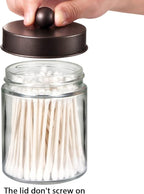 Amolliar 4Pc Apothecary Jars Bathroom Vanity Storage Organizer Set -Countertop Canister with Stainless Steel Lids &Cute Stick