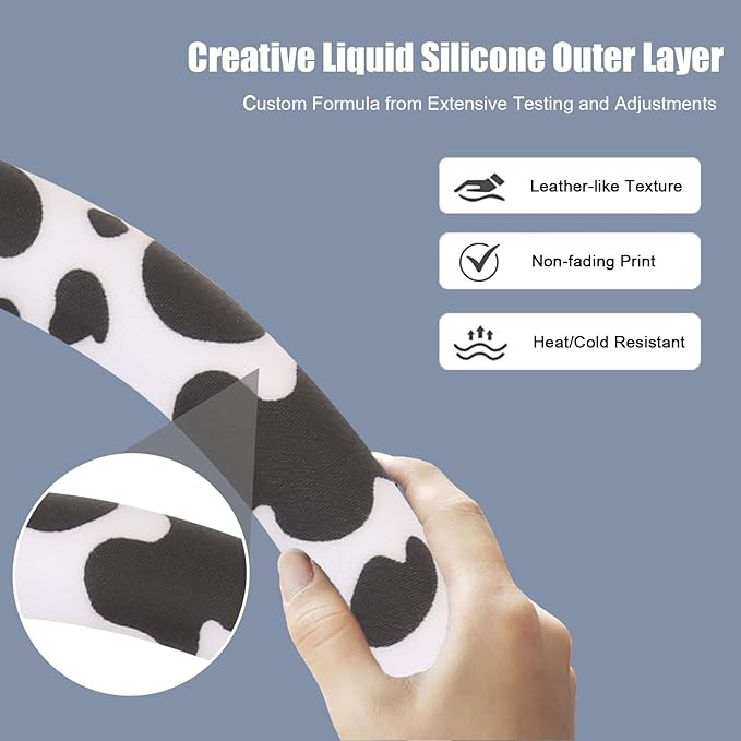 Cow Print Steering Wheel Cover with Silicone Inner Ring, Non-Toxic, Odorless Silicone Leather with Non-Fading Cow Pattern for