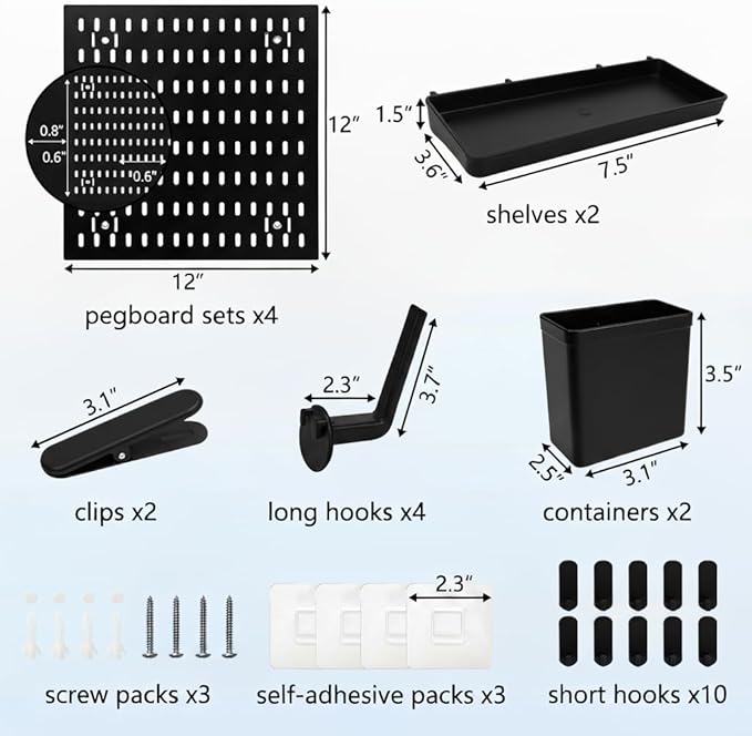 Black Pegboard Combination Kit, Wall Organizer Pegboard, Modular Hanging, Peg Boards and Accessories Modular Hanging, Garage 