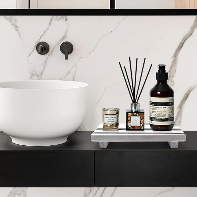 Wood Pedestal Stand for Bathroom Tray Kitchen Counter Decor Bathroom Sink Accessories Decorative Wooden Risers for Kitchen So