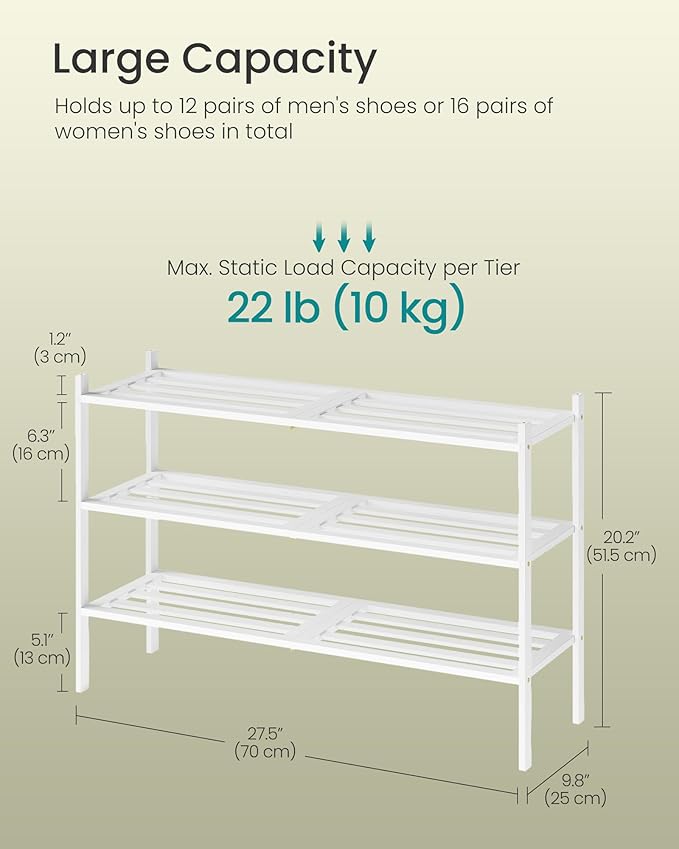 SONGMICS Bamboo Shoe Rack for Closet, Stackable Shoe Oragnizer with Modular Structure, Space-Saving Free Standing Shelf for E