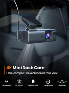 4K Dash Cam Front, Built-in 5G WiFi, 64GB Card Included, Dash Camera for Cars, Mini Dashcam with Super Night Vision, Loop Rec