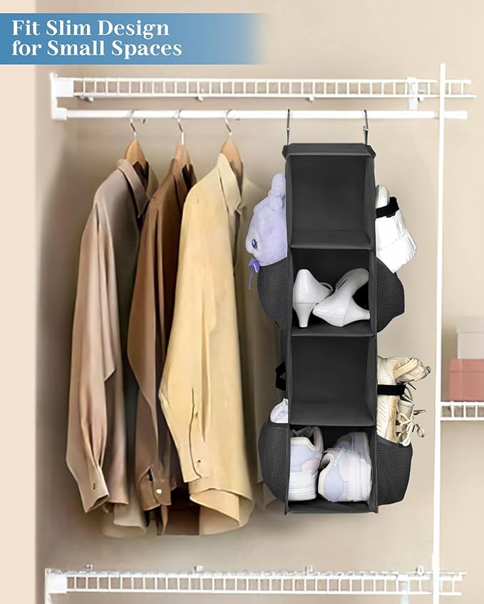 SLEEPING LAMB Short Hanging Shoe Organizer for Closet Storage with Mesh Side Pockets Holds 8 Pairs, Hanging Shoe Rack Hanger 